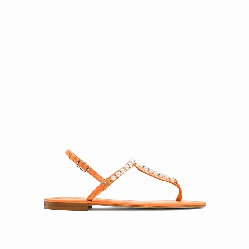 Orange Russell And Bromley Pearly Women's Flat Sandals | CYI7041LF