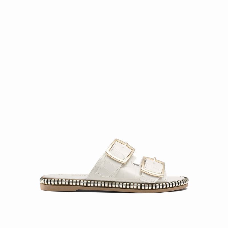 White Russell And Bromley Gold Mine Women's Flat Sandals | AJQ88100TI